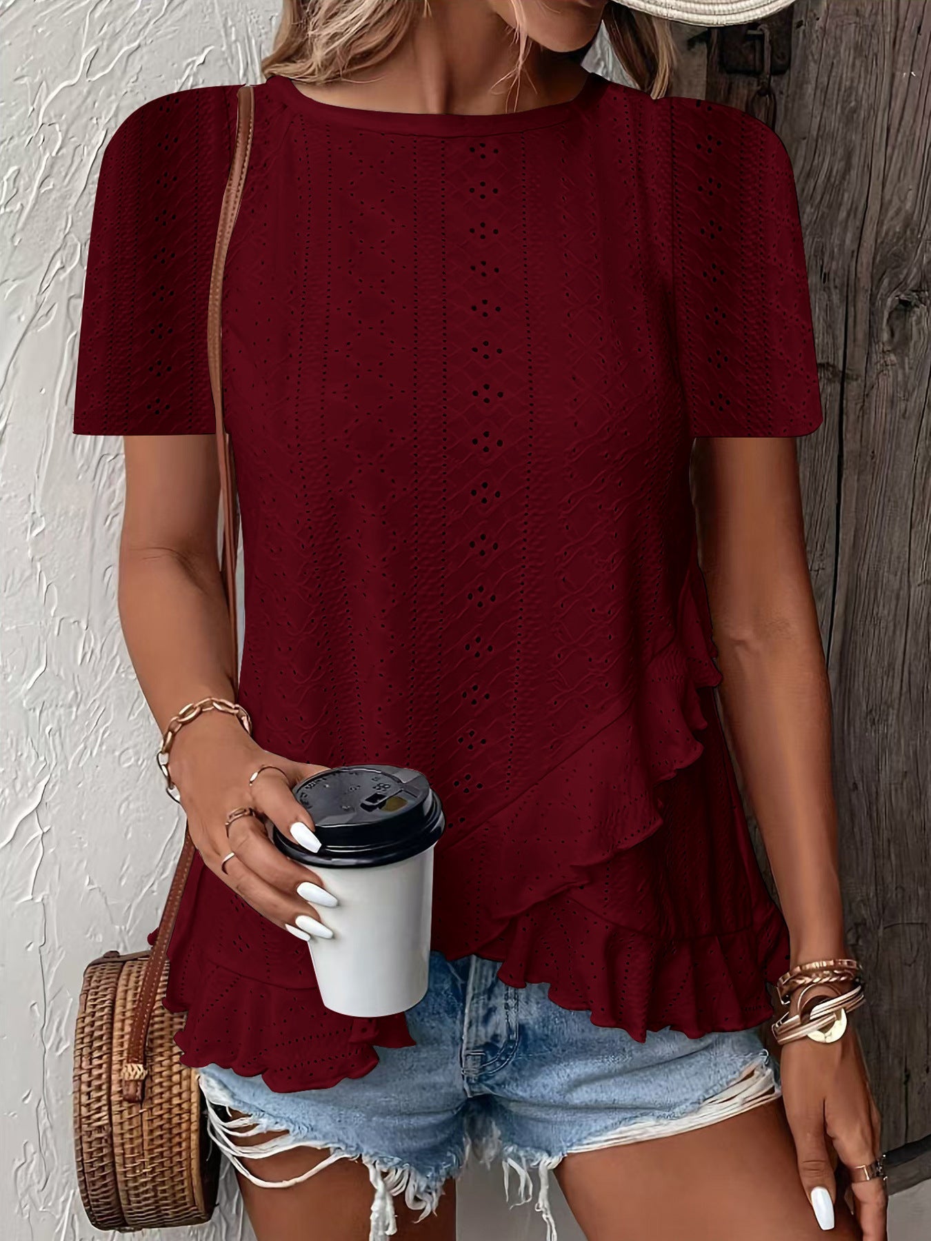 Womens Fashion Casual Solid-color Short-sleeve Crew Neck 