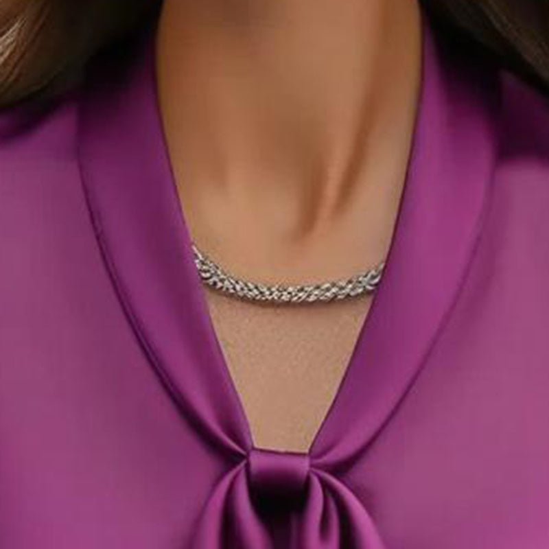 Women's Elegant Satin Blouse, Long Sleeve Button Down Shirt With Ribbon Detail For Office Work CJ US