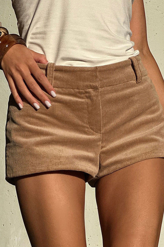 Low-rise Dress Pants Brown Corduroy Shorts 