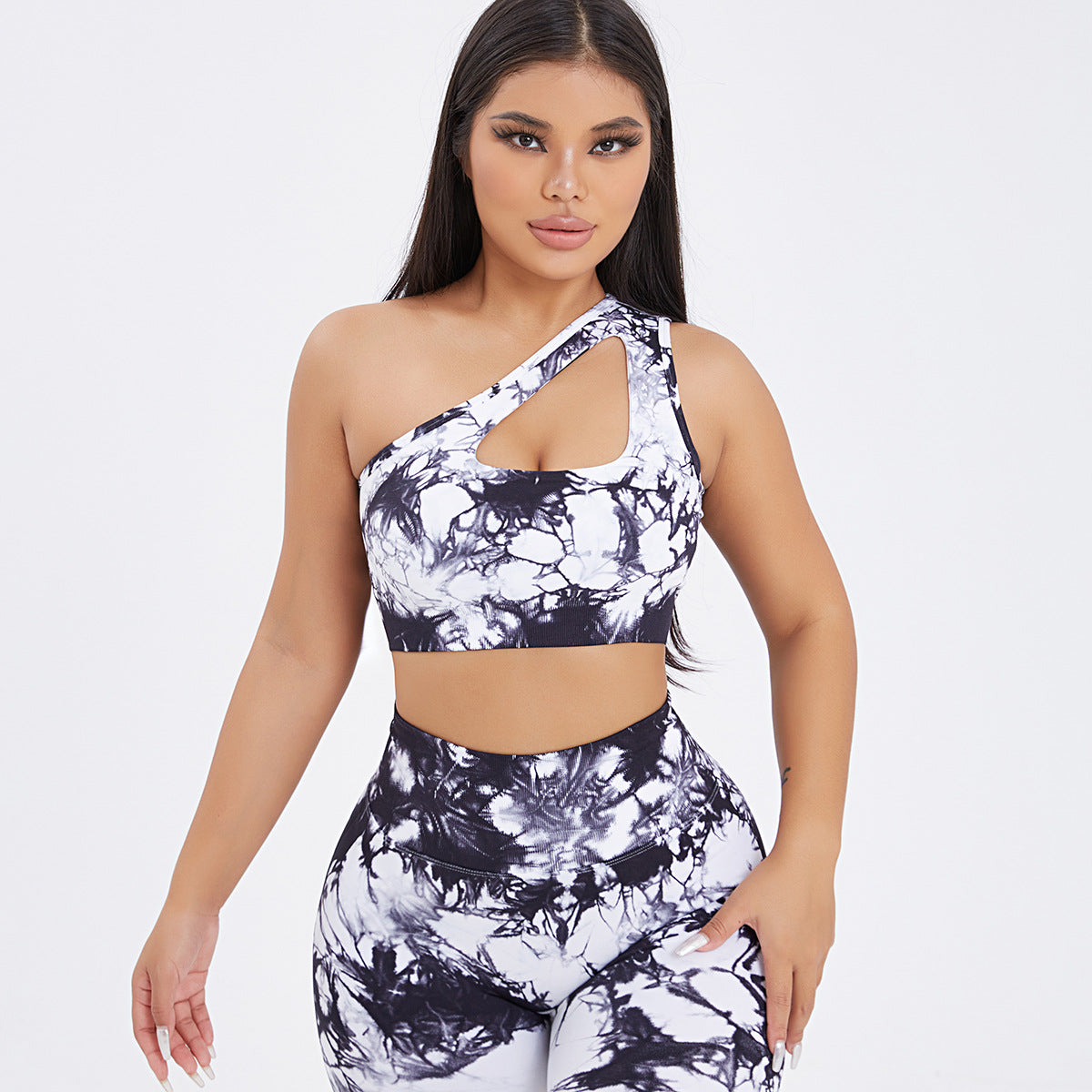 Seamless One-Shoulder Bra & Scrunch Leggings Set - High Waisted Yoga Pants 