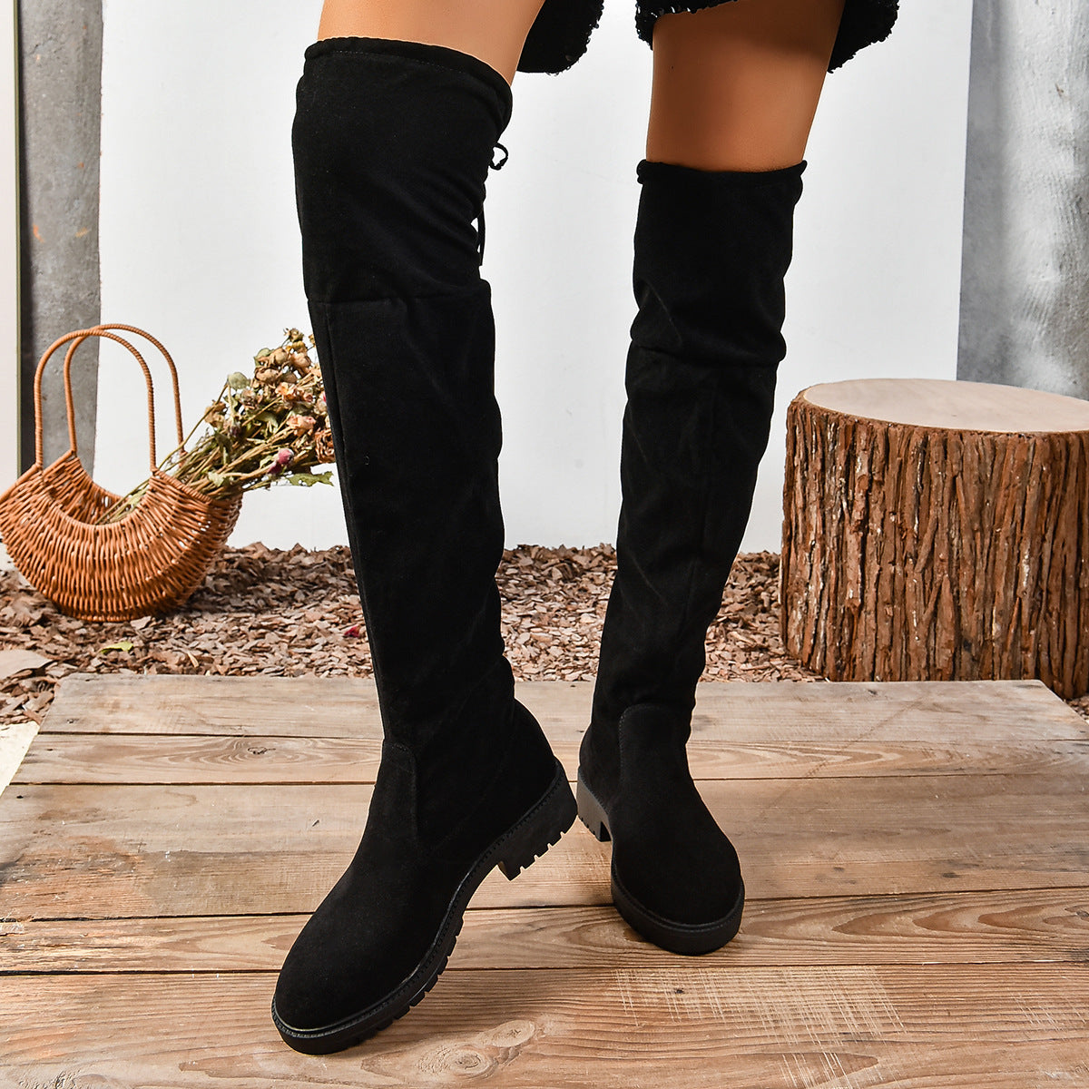 Women’s Elastic Knee-High Boots – Thick Sole Solid Color Fashion Boots - FitiqueFit