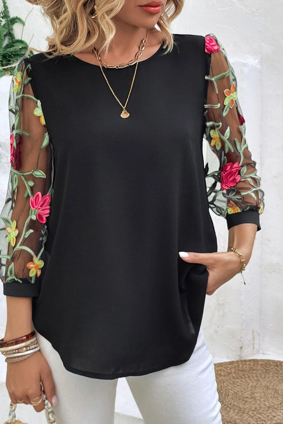 Women's Casual Mesh Black Patchwork Top 
