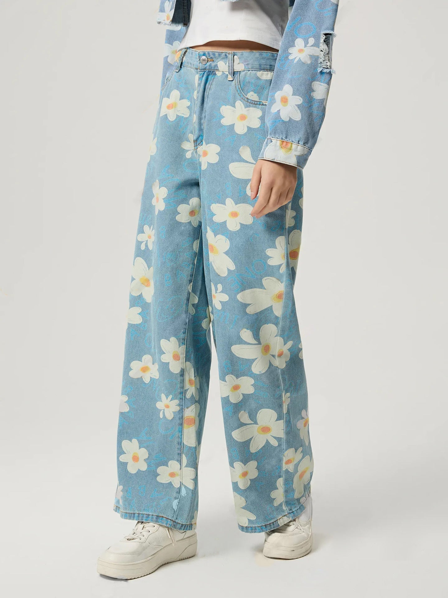 Vintage Flower Print Straight Jeans FitiqueFit