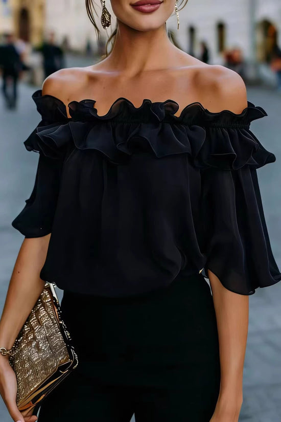 Solid-color Sexy Loose Off-shoulder Shirt 