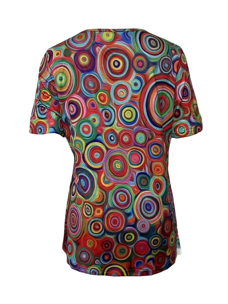 New V-neck Red Candy Print Short Sleeve T-shirt Loose Casual Top For Summer CJ