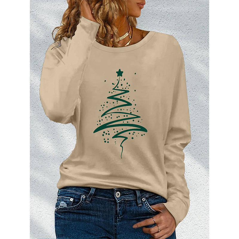 Women's Long Sleeve Merry Christmas T-Shirt, Cute Christmas Tree Graphic Tee, Funny Holiday Party Top CJ US