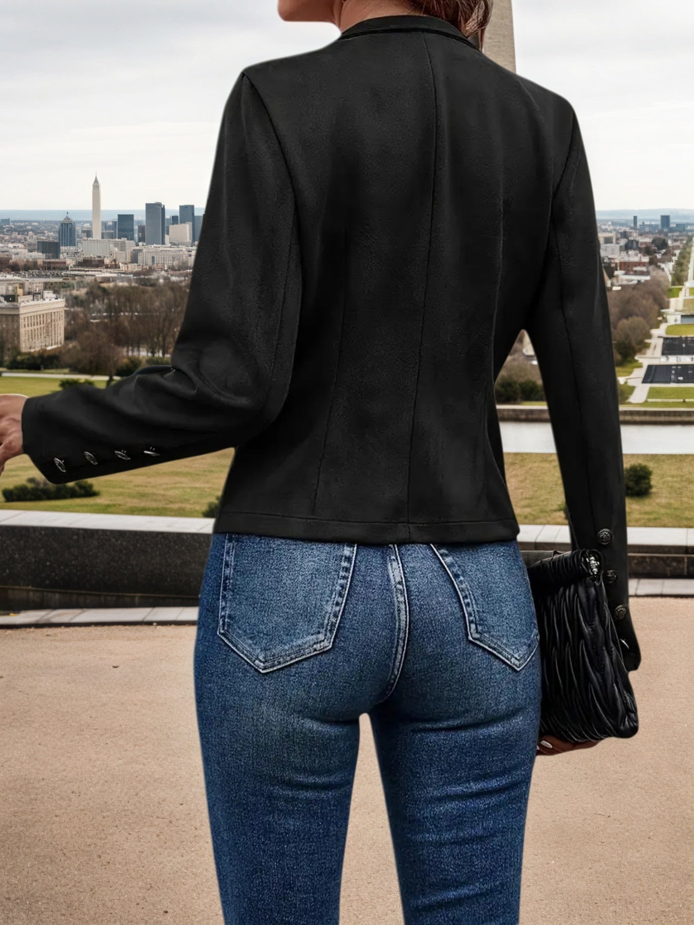 2025 New Women's Fashion Casual Women's Jacket, Solid Color Double Breasted Decorative Jacket, Spring And Autumn Retro Long Sleeve Jacket, Women's Clothing CJ US