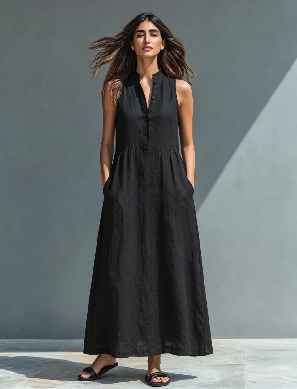 Resort-style Stand-collar Maxi Dress 
