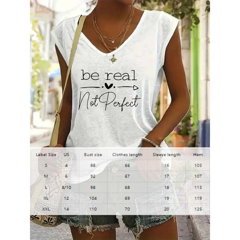 Women's V-Neck Slogan Print Short Sleeve T-Shirt Casual Comfort Top For Summer CJ US