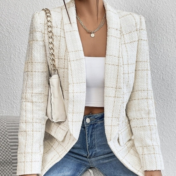 Ladies' Solid Color Linen Fake Pocket Design Fashionable Suit Jacket CJ