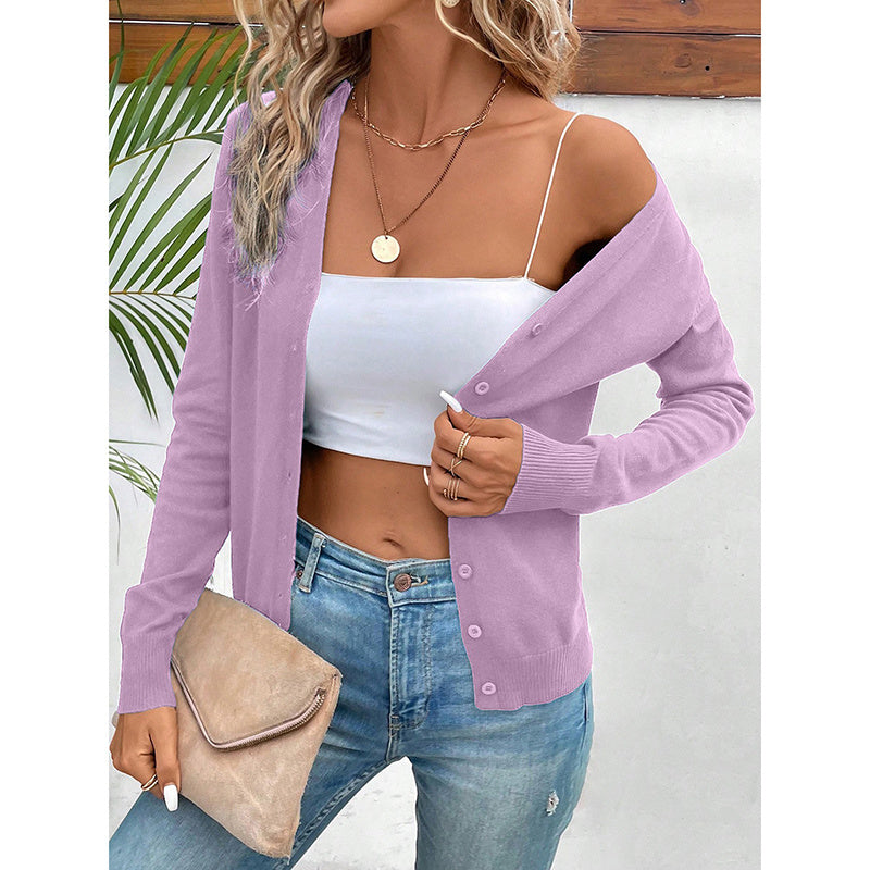Women’s V‑Neck Button‑Down Cardigan Knit Sweater CJ US