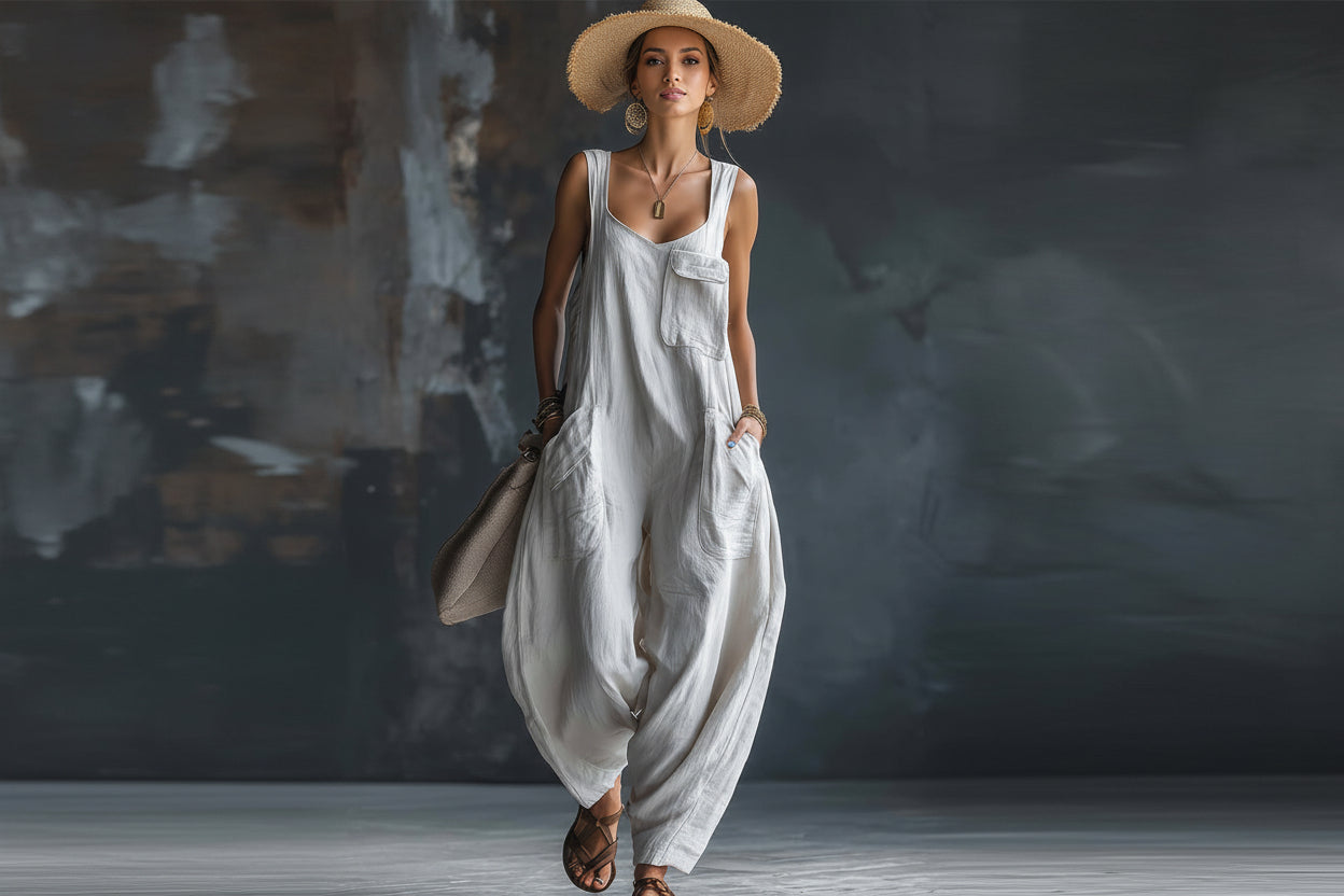 Women's Casual Versatile Solid Color Loose Jumpsuit 