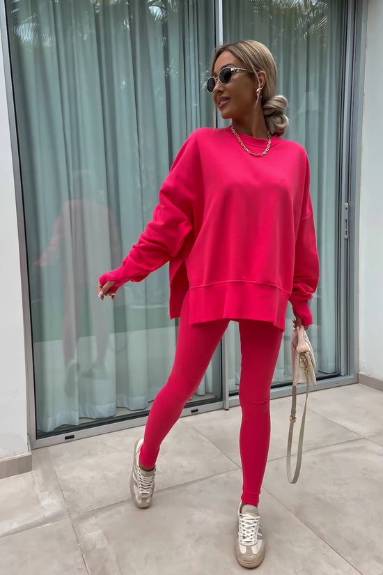Sweater Suit Women's Casual Loose Long Sleeve Crew Neck Split Top Tight Trousers 