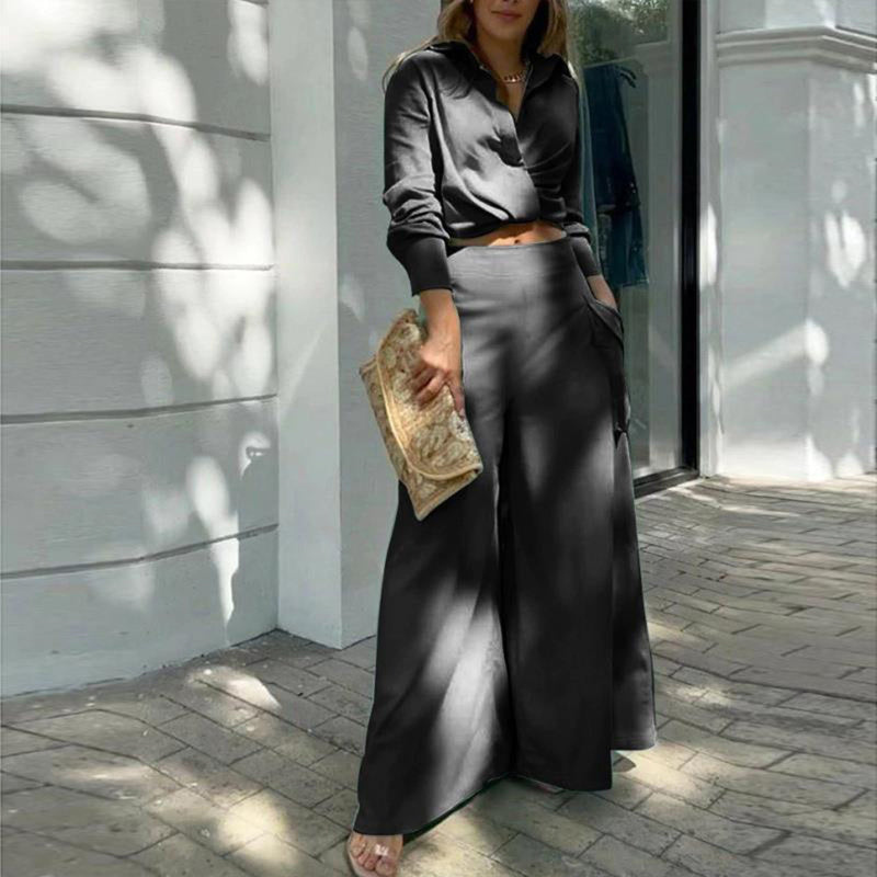 Women's Plus Size Elegant Pant Set - Crisscross Detail Top & Wide Leg Pants With Pockets Office & Casual Outfit CJ US