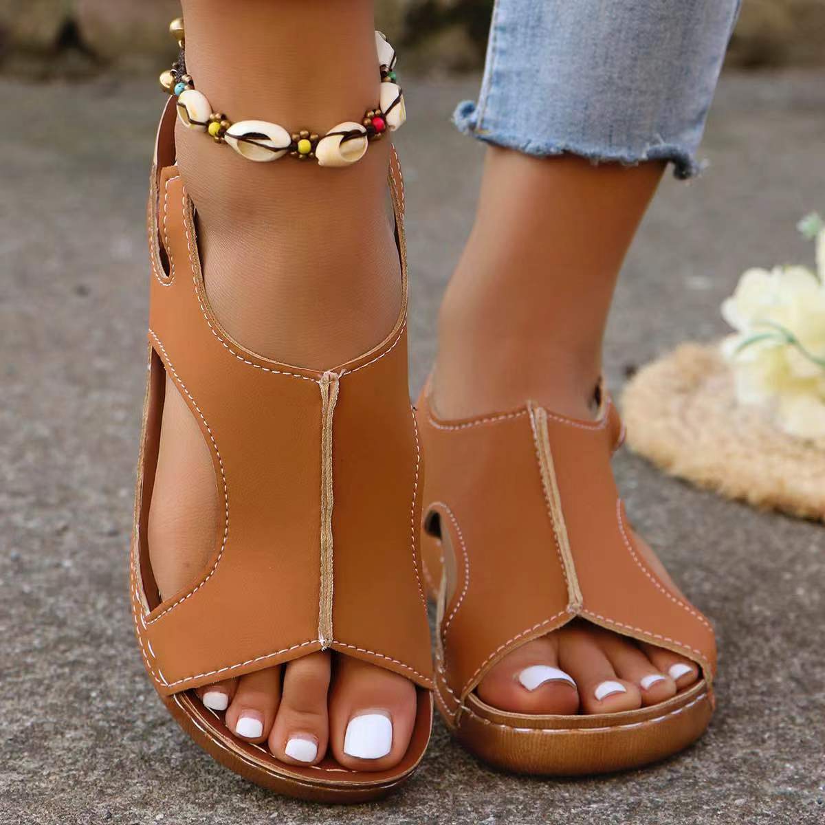 New Summer Wedges Sandals With Elastic Band Design Casual Fish Mouth Shoes For Women CJ US