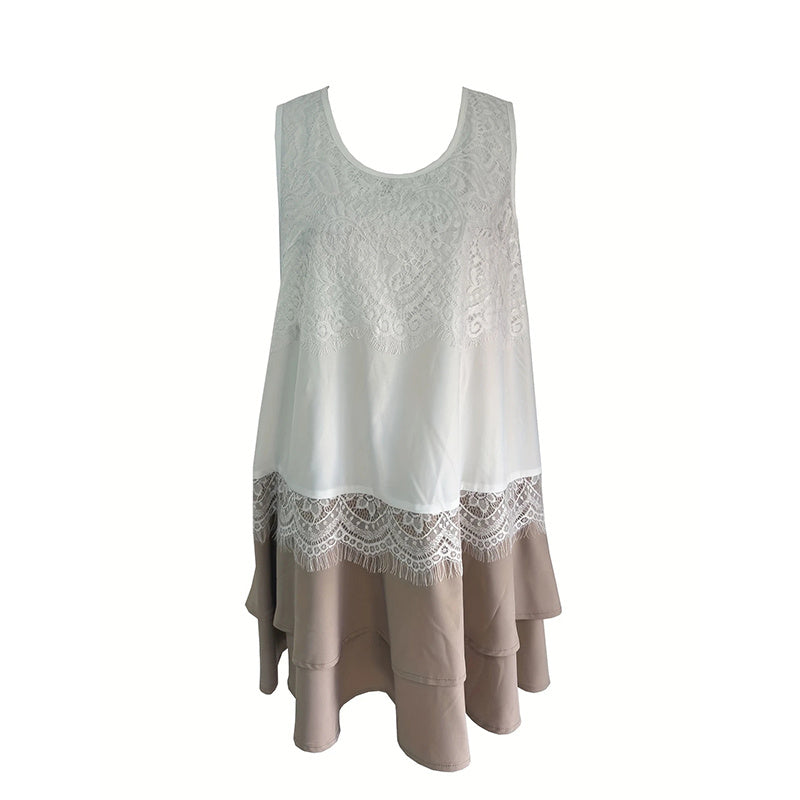 Women's Summer Sleeveless Lace Patchwork Sundress Beach Vacation Clothes Casual Dresses CJ