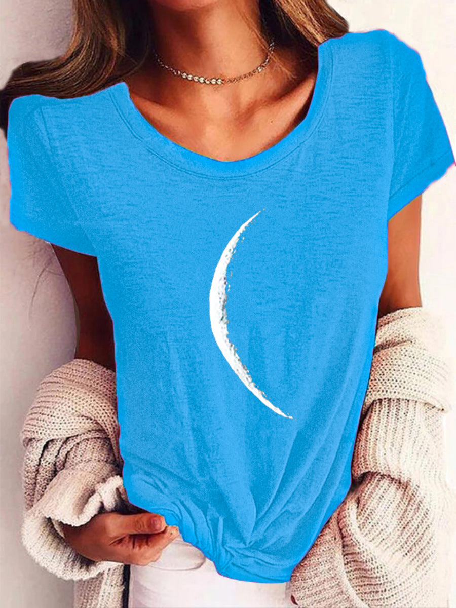 Wide Collar Printed T-Shirt – Casual Short Sleeve Top for Women FitiqueFit