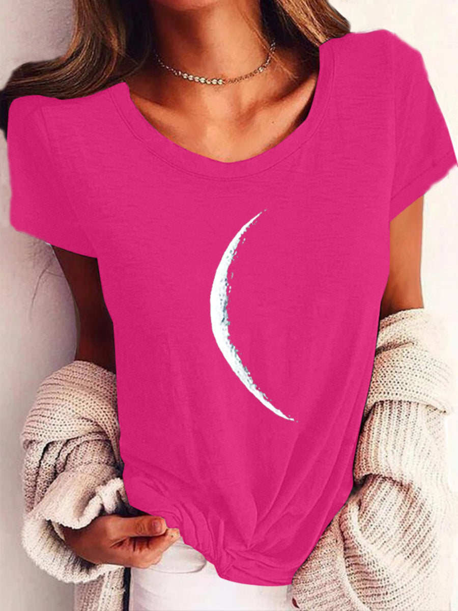 Wide Collar Printed T-Shirt – Casual Short Sleeve Top for Women FitiqueFit