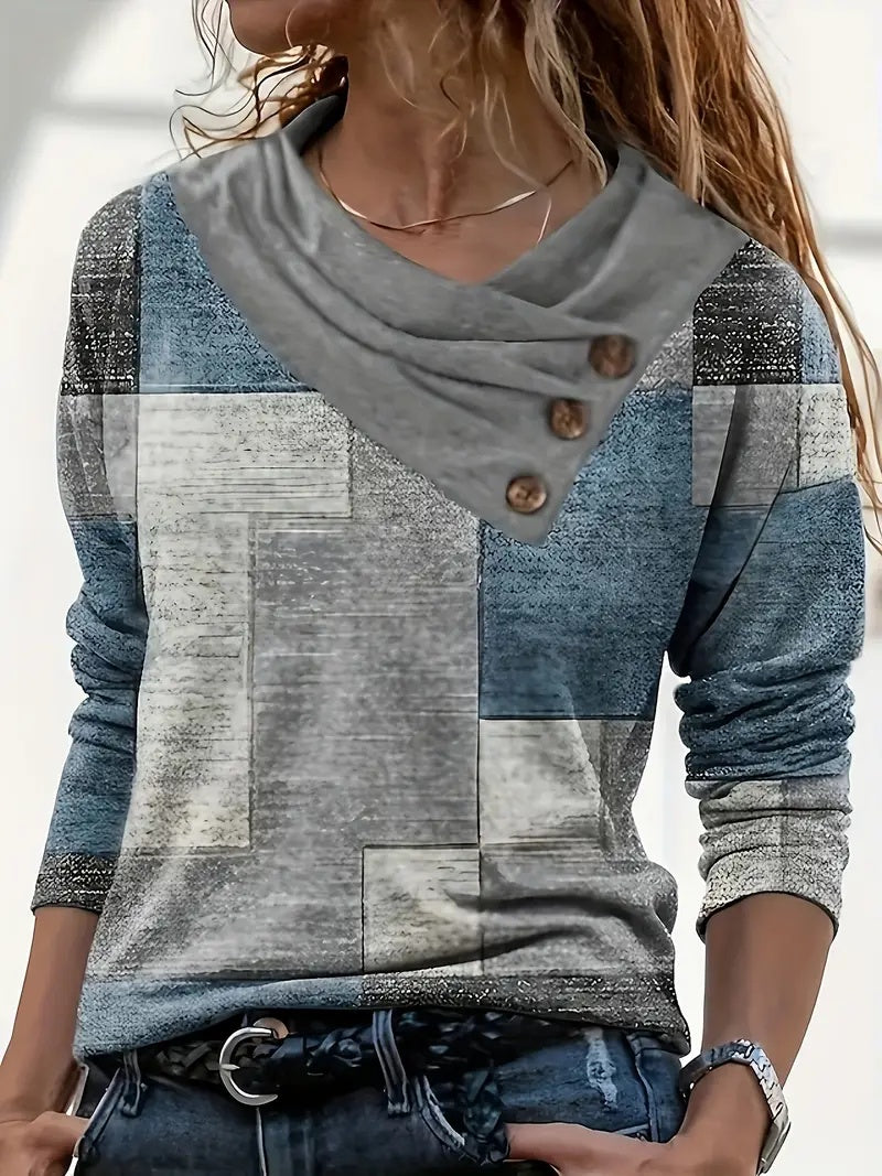 Spring-autumn New Checked Long-sleeved Top Casual Button-down T-shirt CJ