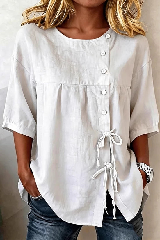 Lace-up Button New Solid-color Shirt 