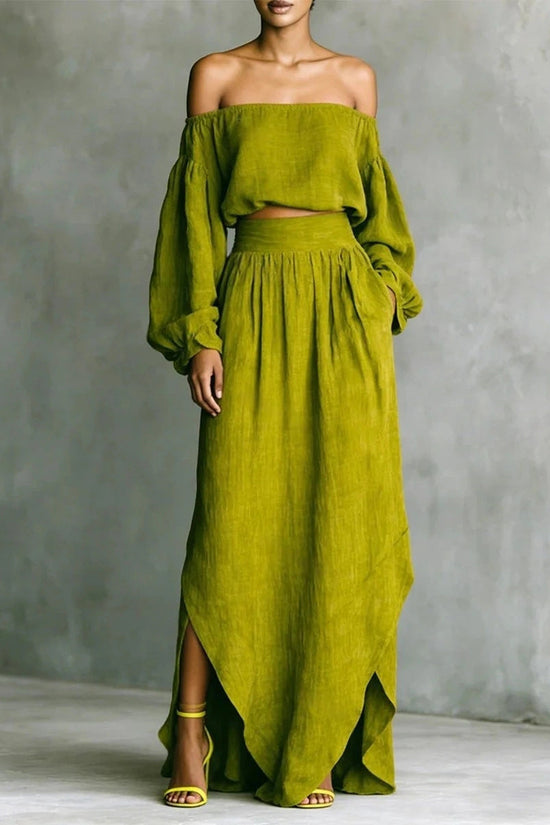 Casual Off-shoulder Top And An Asymmetrical Skirt Two Pieces 