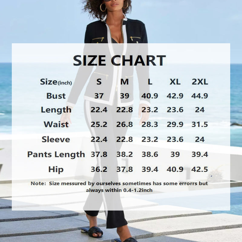 Women's Casual 2-Piece Sport Set, Color-Block Zip Jacket & Straight Leg Pants For Spring And Fall 