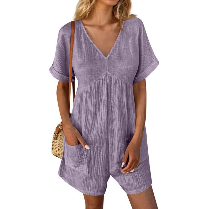 Summer Romper Casual Short Sleeve V Neck Short Jumpsuits CJ US
