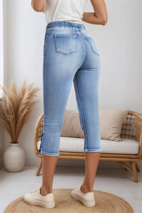 2025 New Women Chic Chic Denim Shorts, Drawstring Closed And Split Button Hem, Comfortable Fabric, Suitable For All Kinds Of Wear, Spring And Summer Women's Wear CJ US
