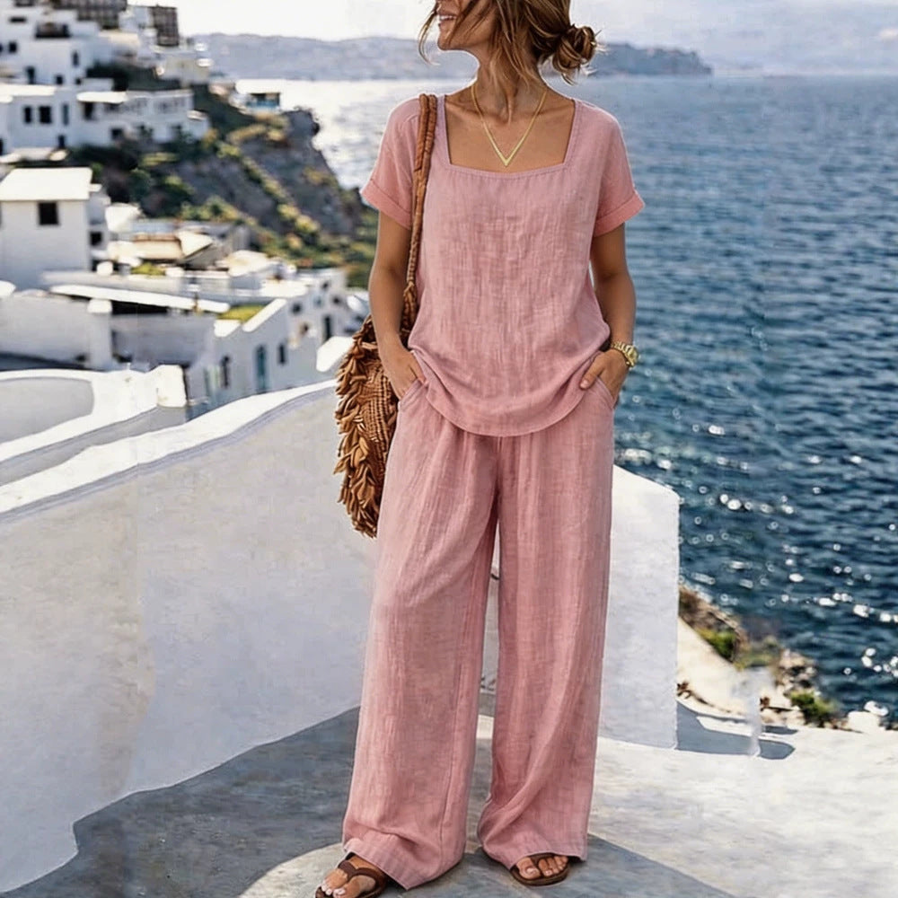 Women's Square-Neck Short-Sleeve Pantsuit 