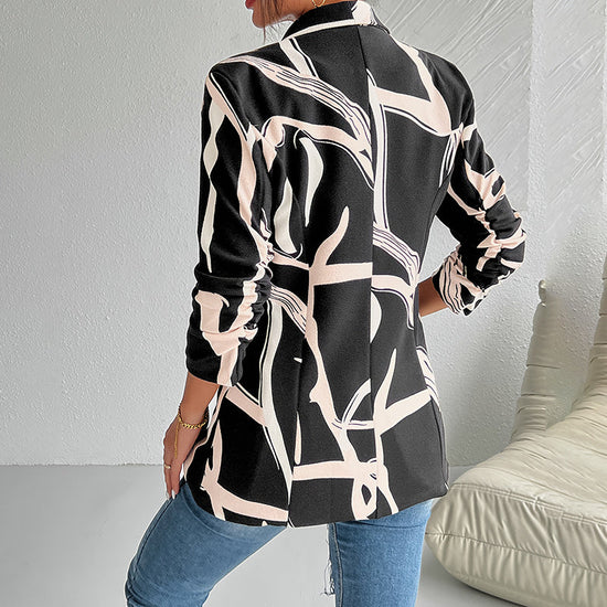 Women's Abstract Print Blazer Button Front Lapel Long Sleeve Office Blazer Elegant Work Jacket For Women CJ US