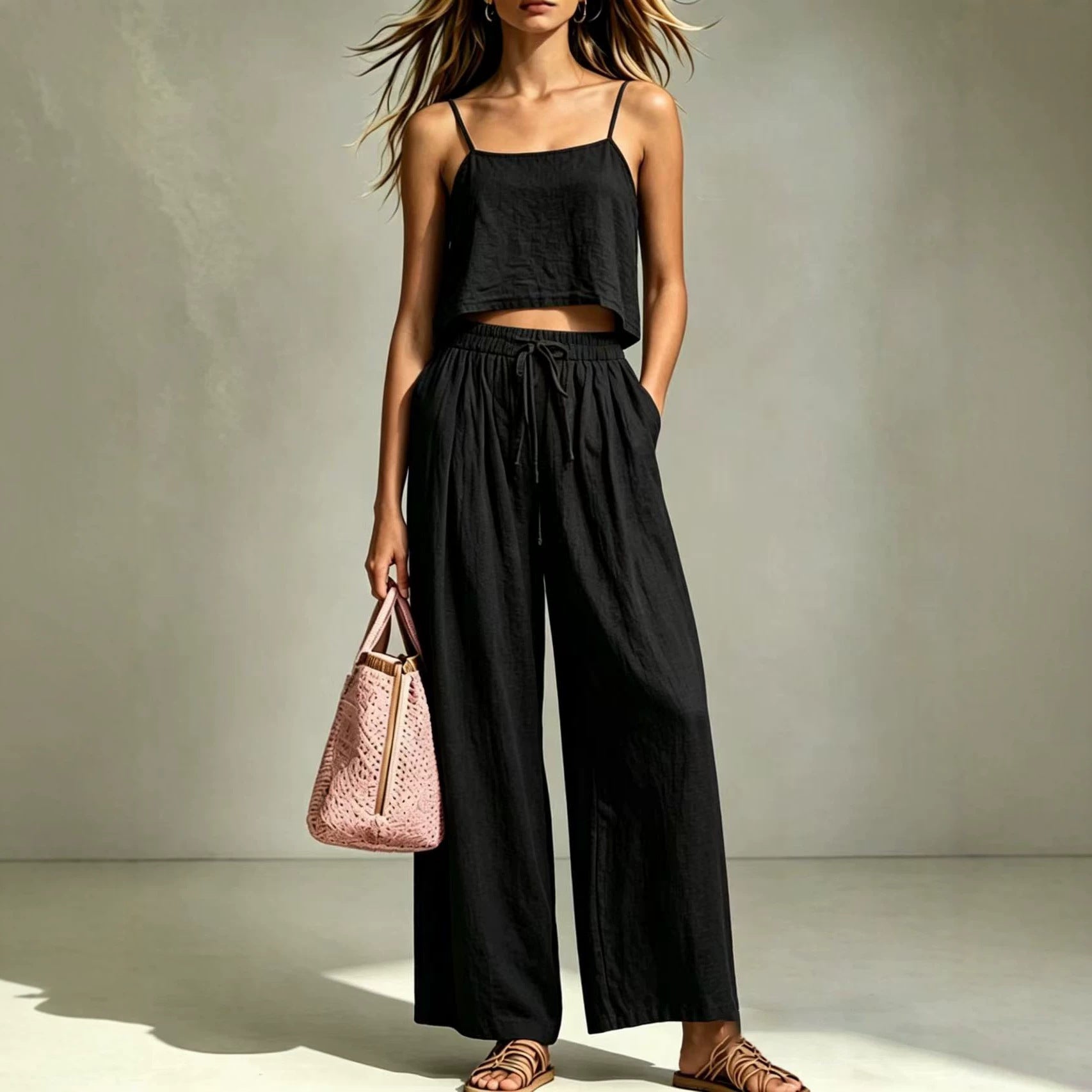 Women's Fashion Casual Camisole And Wide-Leg Pants Set 