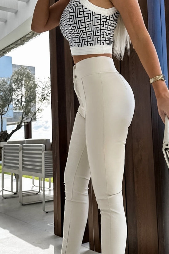 Women's Solid Color Slim Fit Fashionable Button Up Leggings CJ