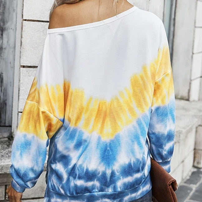 Ladies' Fashionable New Casual Long Sleeved Round Neck Gradient Contrasting Pullover Hoodie Top CJ US