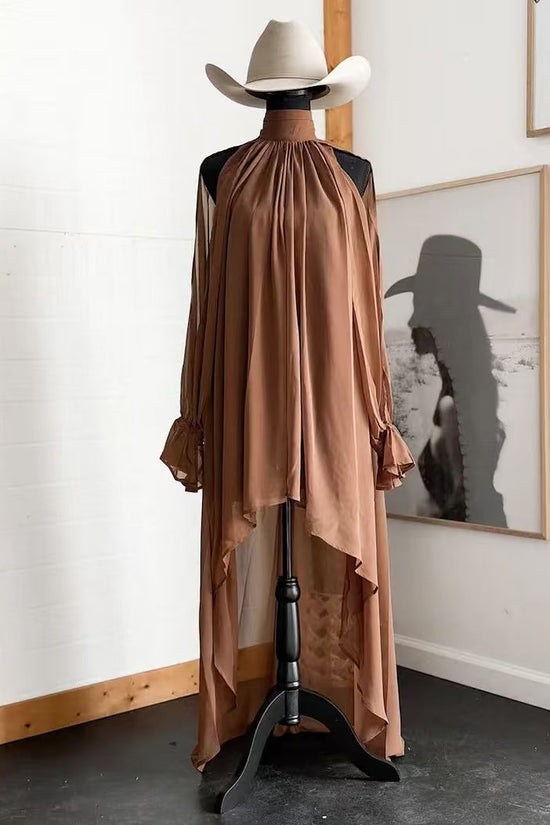 High-neck Irregular Chiffon Dress 