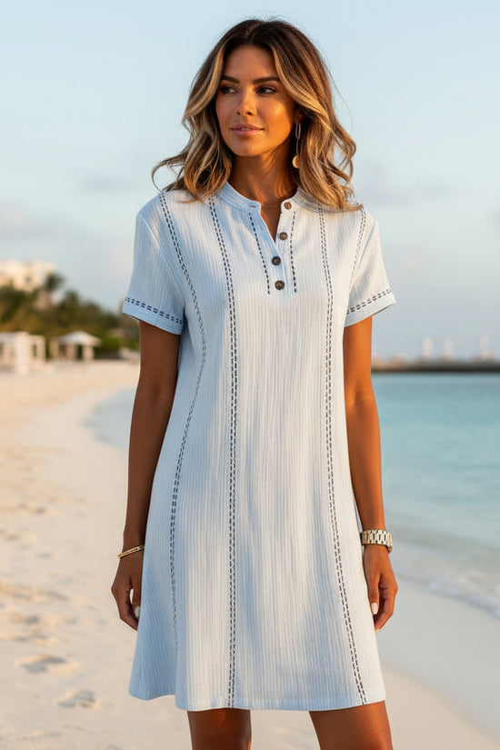Loose-fitting Casual Printed Button-up Stand-collar Dress 