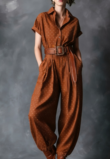 Notched Lapel Wide-Leg Checkered Jumpsuit for Women 