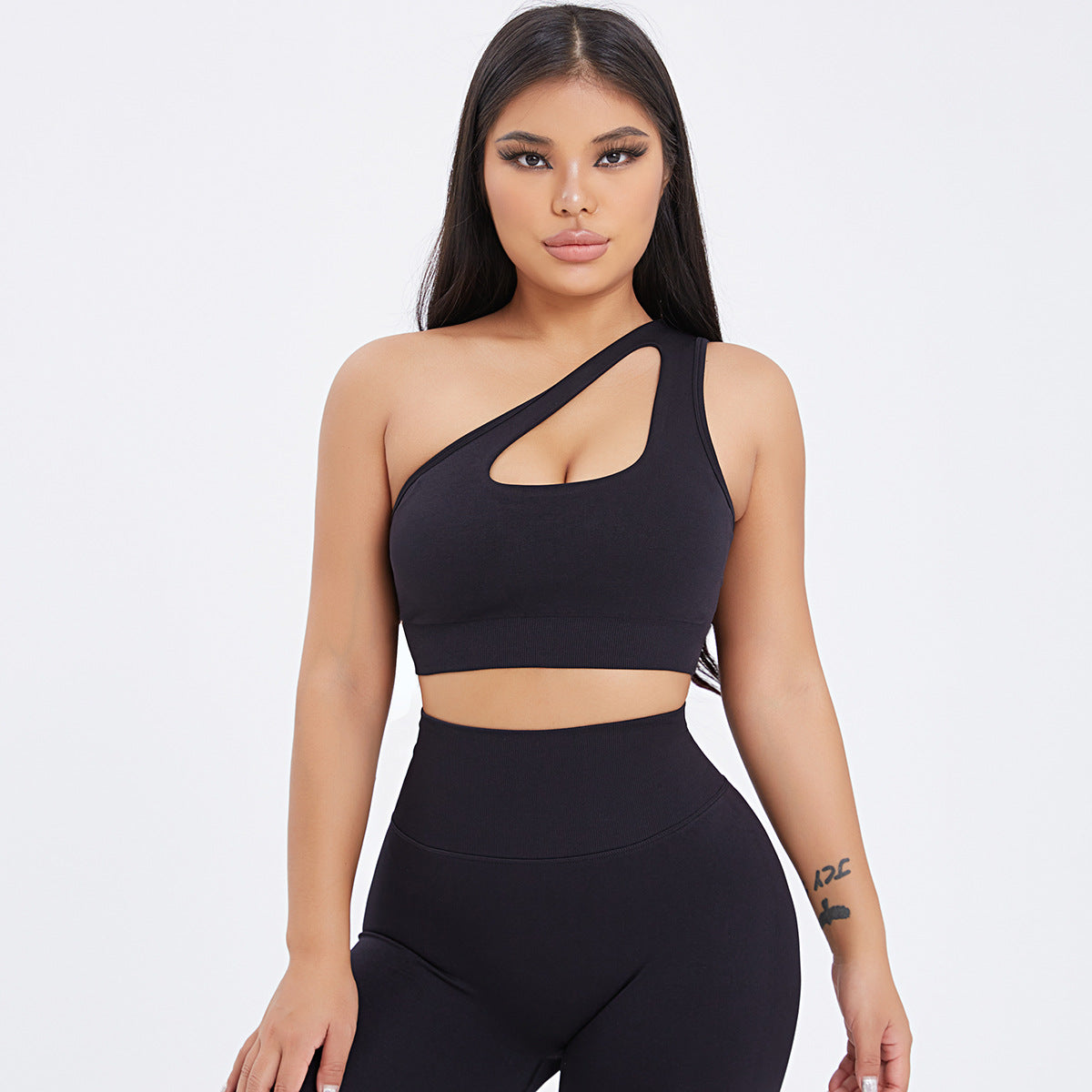 Seamless One-Shoulder Bra & Scrunch Leggings Set - High Waisted Yoga Pants 