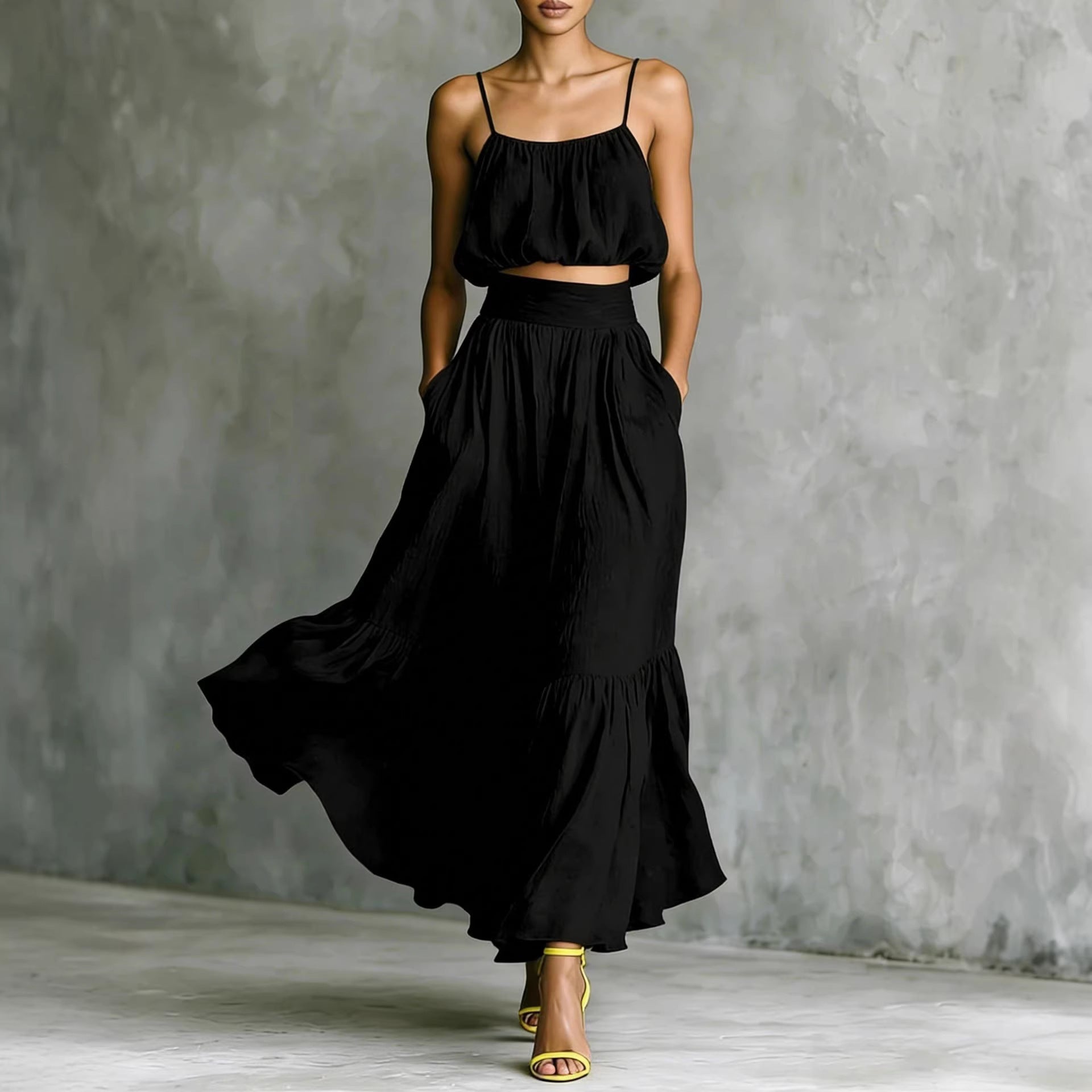 Two-piece High-waist Flared Skirt Set 