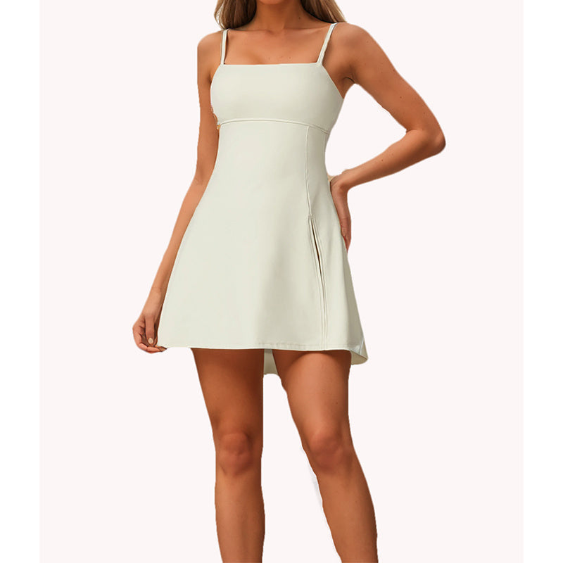 Womens Spaghetti Strap Tennis Dress With Shorts Workout Side Slit Active Golf Dresses CJ US