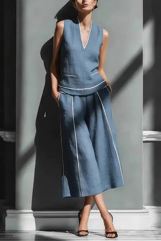 Casual Comfort Womens Sleeveless Linen Shirt Set 