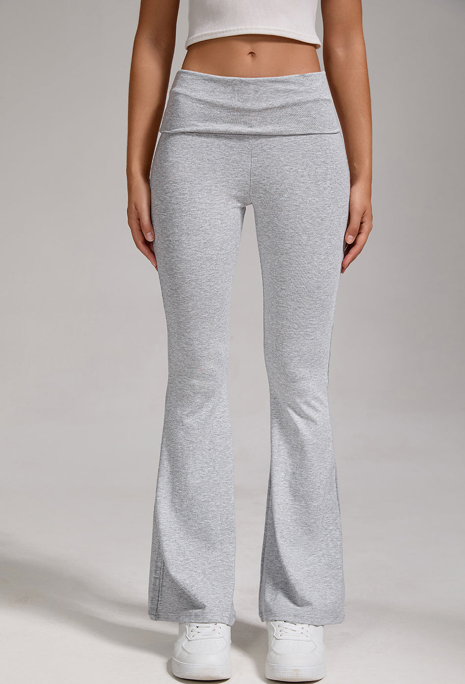 Sports, Leisure And Exercise Women's Low Waisted Flared Pants With Exposed Navel And Folded Waist Wide Leg Pants FitiqueFit