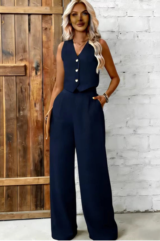 Womens Fashion Plus-Size Buttoned Vest Set 