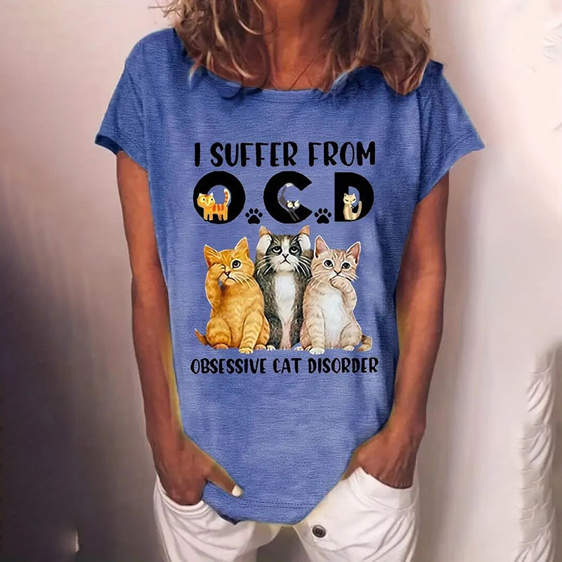 Women's Cute Cat Graphic T-Shirt Casual Crewneck Short Sleeve Summer Top For Cat Lovers And Everyday Wear CJ US