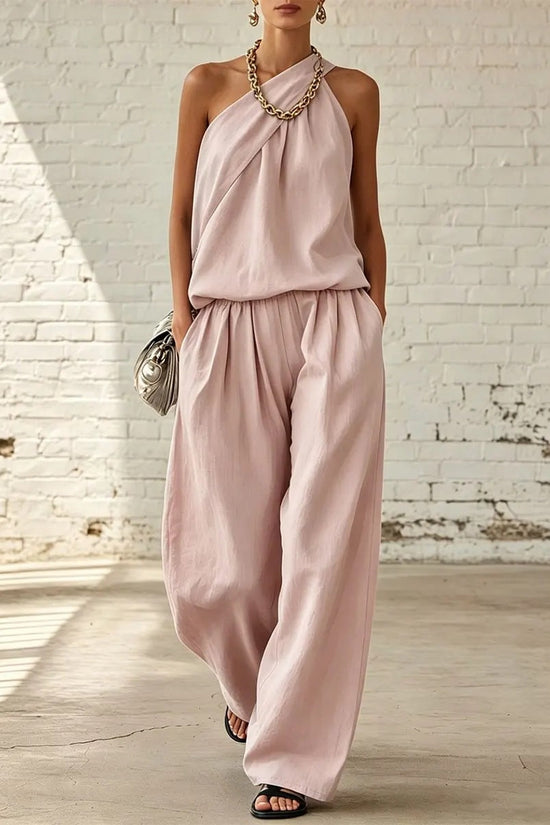 Cotton-linen Sleeveless Double-layer Top And Wide-leg Pants Set 