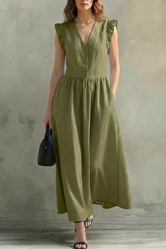Casual Fashionable Elegant V-Neck Dress With Pockets 