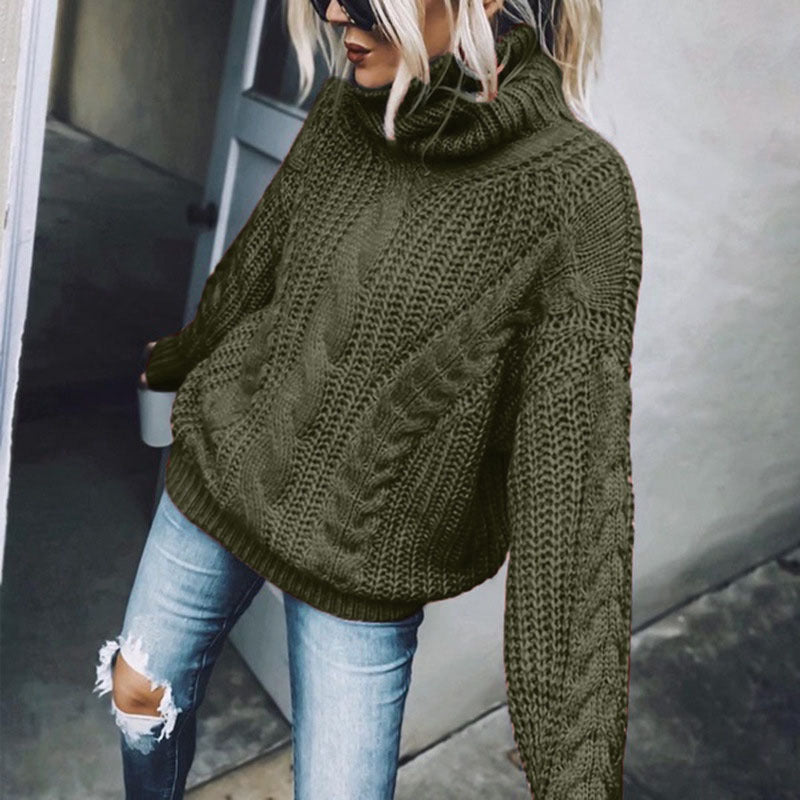 Women's Cable Knit Turtleneck Sweater, Classic Long Sleeve Winter Knitwear For Casual And Formal Wear 