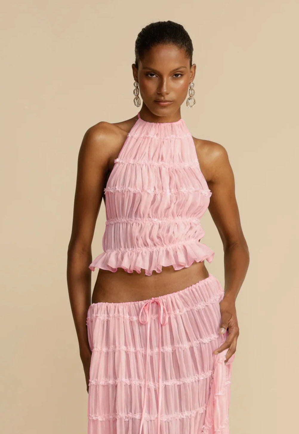 🌴 2-Piece Women's Beachwear Set – Sleeveless Halter Crop Top FitiqueFit