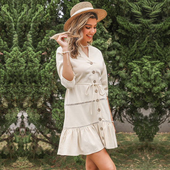 Womens Short Cotton-Linen Fashionable Casual Dress 