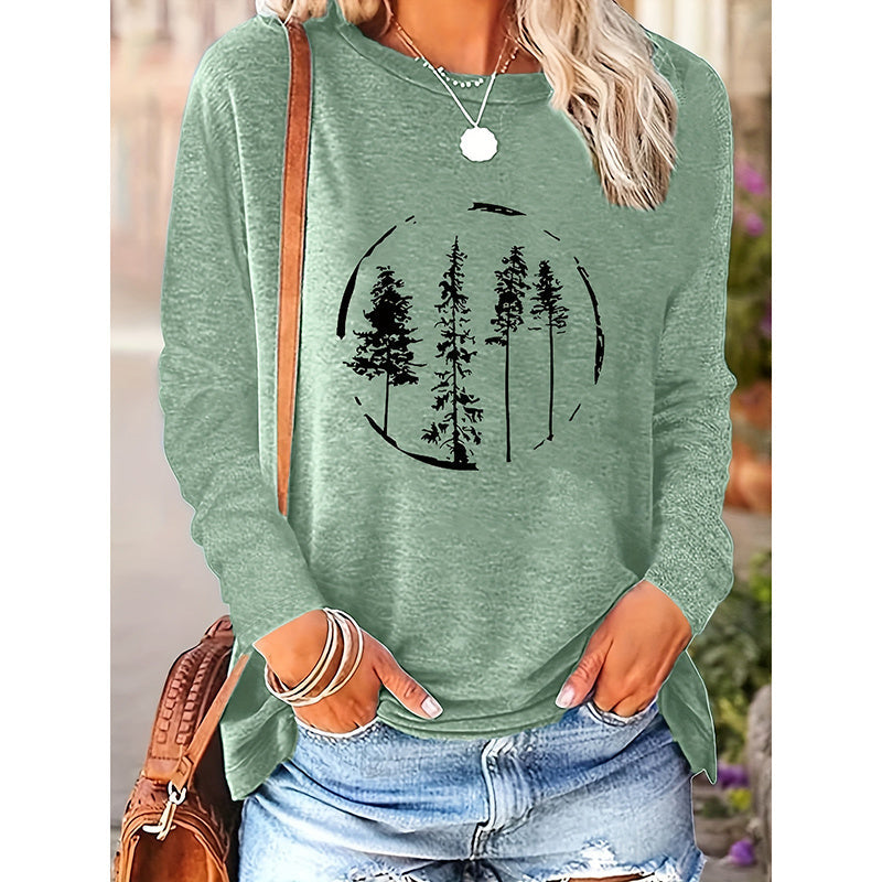 Women's Long Sleeve Merry Christmas T-Shirt, Cute Christmas Tree Graphic Tee, Funny Holiday Party Top CJ US
