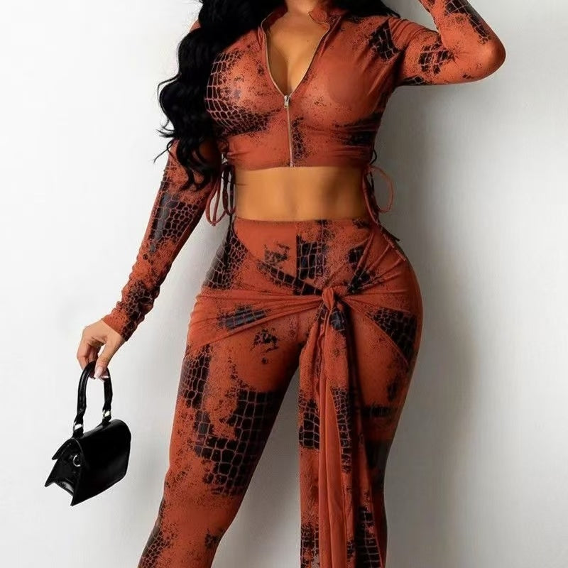 Ladies' Fashion Scale Printed Autumn Winter Pants Set CJ US